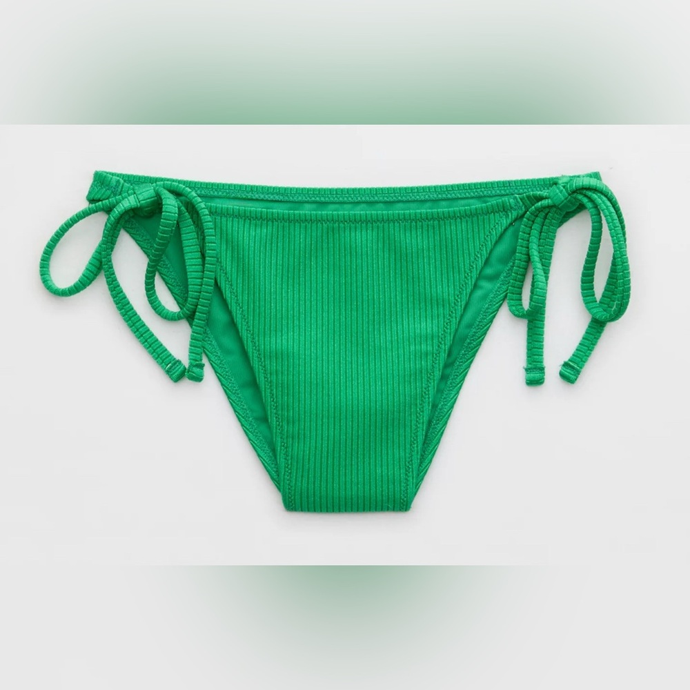 NWT Aerie Shine Rib Cheekiest Tie Bikini Bottom in Mission Kelly Green - Size M